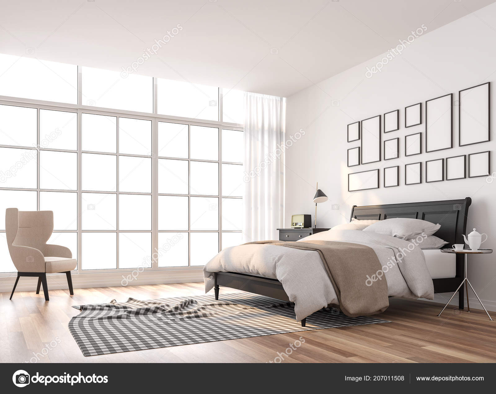 Scandinavian Bedroom Large Window Render Rooms Have Wooden Floors