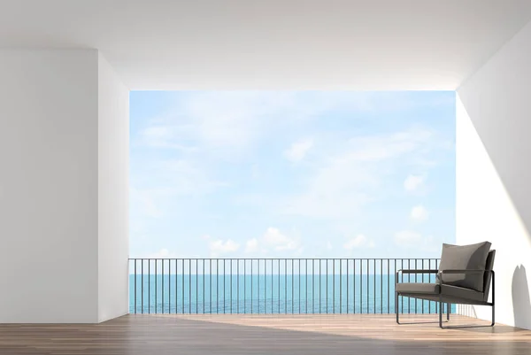 Terrasse Style Minimaliste Avec Vue Sur Mer Rendu Des Planchers — Photo