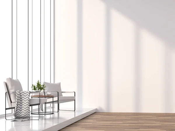 Minimal Living Room Rendering Image Camere Hanno Pavimenti Legno Bianco — Foto Stock