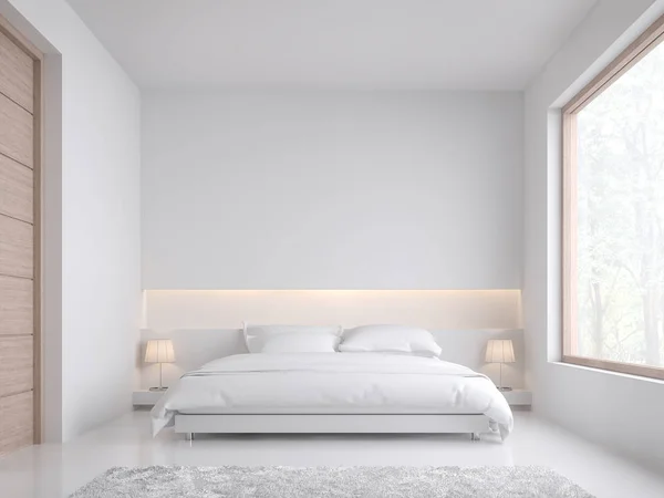 Простий Дизайн Спальні Рендеринга Біла Підлога Стіна Мебльовані Білим Ліжком — стокове фото