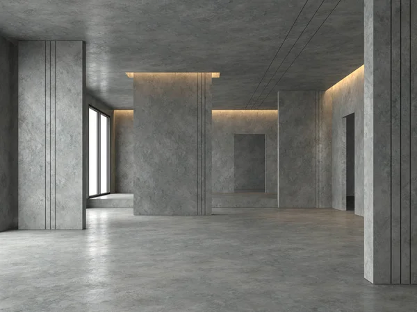 Renderowania Przestrzeni Pusty Pokój Poddaszu Istnieją Polerowanej Podłogi Betonowej Ściany — Zdjęcie stockowe