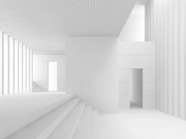Modern White Space Interior Render White Room Many Levels Connected — Stock Photo, Image