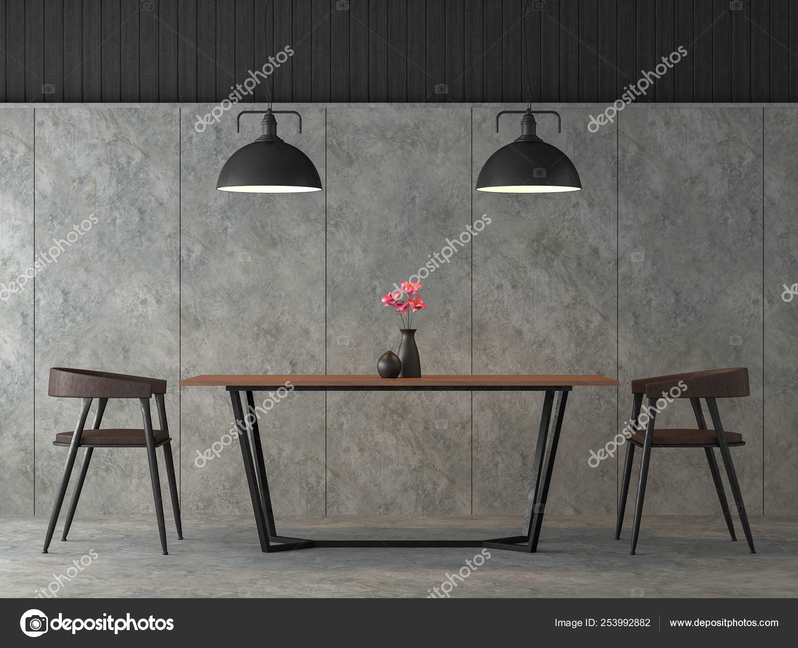 Modern Loft Dining Room Render Polished Concrete Wall Floor
