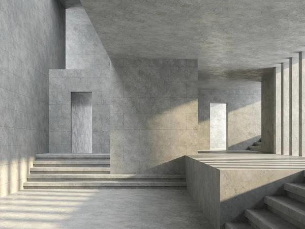 Loft Space Empty Room Concrete Tile Wall Render Multi Level — Stock Photo, Image