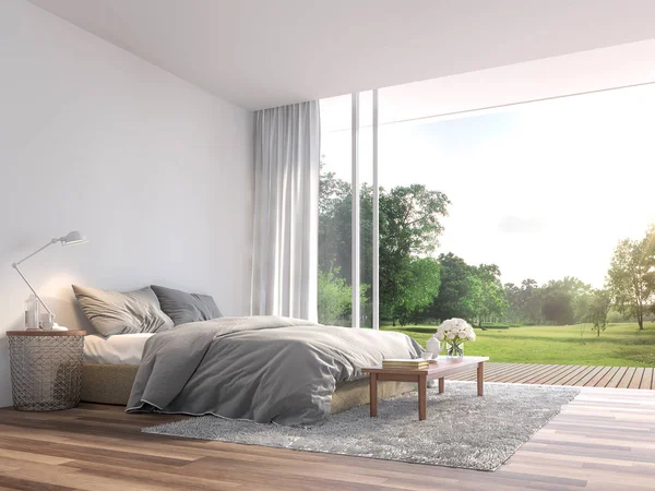 Modern Bedroom Render Rooms Have Wooden Floors Decorate Gray Fabric — стоковое фото