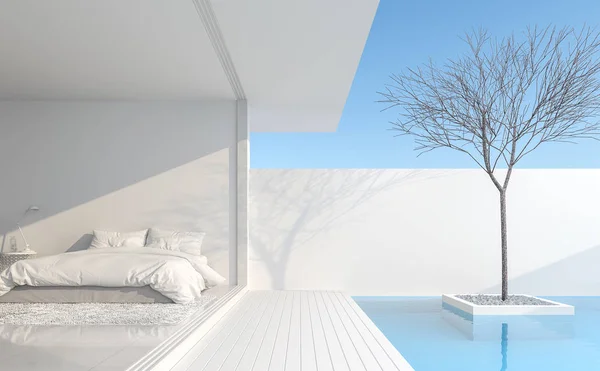 Minimalist Bedroom Private Residence Modern Style Pure White Bedroom Balcony — Stock Photo, Image