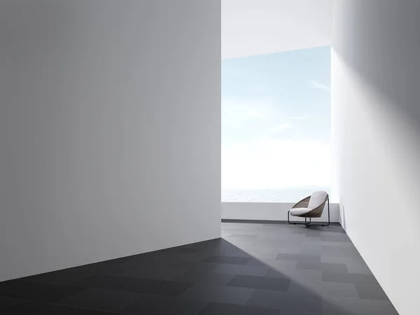 Espaço Terraço Estilo Mínimo Render Piso Telha Granito Preto Parede — Fotografia de Stock