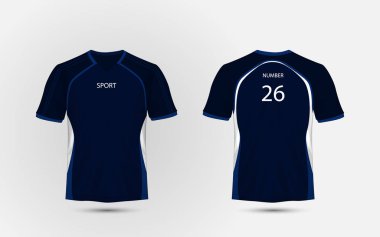 Mavi ve beyaz düzeni spor t-shirt, kitleri, jersey, gömlek tasarım şablonu