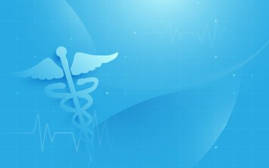 Caduceus simgesi ve mavi arka plan üzerinde geometrik soyut
