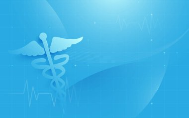 Caduceus symbol and Abstract geometric on blue background clipart