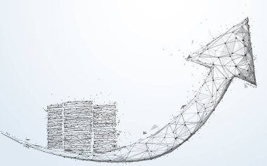 Ok ve paralar büyüme grafik; iş başarı kavramı. Soyut şeklinde çizgiler ve üçgenler; Stil tasarım üzerine gelin. İllüstrasyon vektör