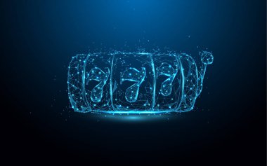 Şanslı yedili slot makinesidir ikramiye şeklinde çizgiler, üçgenler ve parçacık mavi zemin üzerine. İllüstrasyon vektör