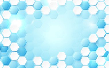 Soyut Mavi ve beyaz altıgenler desen. Bilim ve teknoloji kavramı arka plan