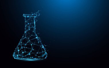 Laboratuvar şişesi şeklinde çizgiler, üçgenler ve parçacık tarzı tasarım. İllüstrasyon vektör