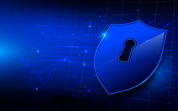 Beskyttelse Shield Blue Circuit Baggrund Datasikkerhedskoncept – Stock-vektor
