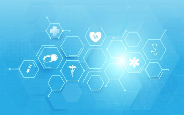 Ιατρική Και Επιστήμη Αφηρημένη Ψηφιακή Tech Εξάγωνα Μπλε Φόντο — Διανυσματικό Αρχείο