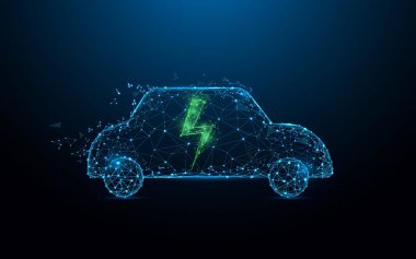 Elektrikli araba simge şeklinde çizgiler, üçgenler ve parçacık stil tasarlayın. İllüstrasyon vektör