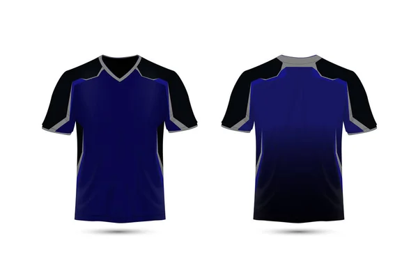 Modelo Design Camiseta Azul Preto Layout Sport — Vetor de Stock