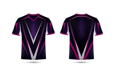 Mor, pembe ve siyah düzeni e-spor t-shirt tasarım şablonu