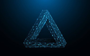 Penrose üçgeni şeklinde çizgiler, üçgenler ve parçacık tasarım stili. İllüstrasyon vektör