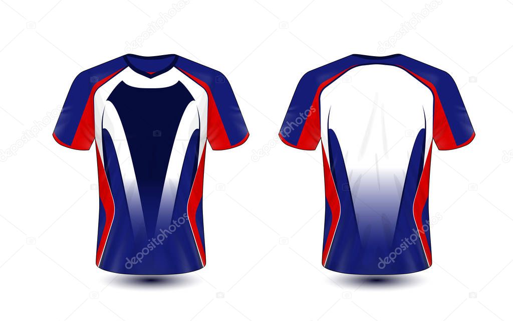 Blue, red and black layout e-sport t-shirt design template