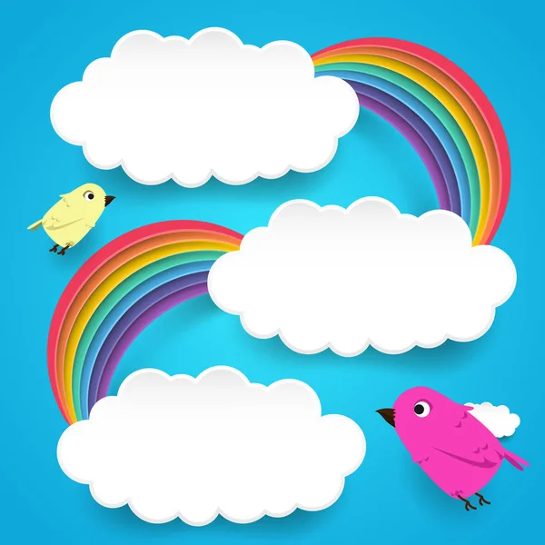 雲とかわいい鳥と虹 — ストックベクタ