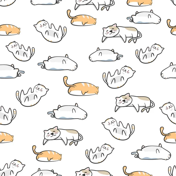 Vzor Bezešvé Roztomilé Kočky Kreslené Rukou Kreslené Styl — Stockový vektor