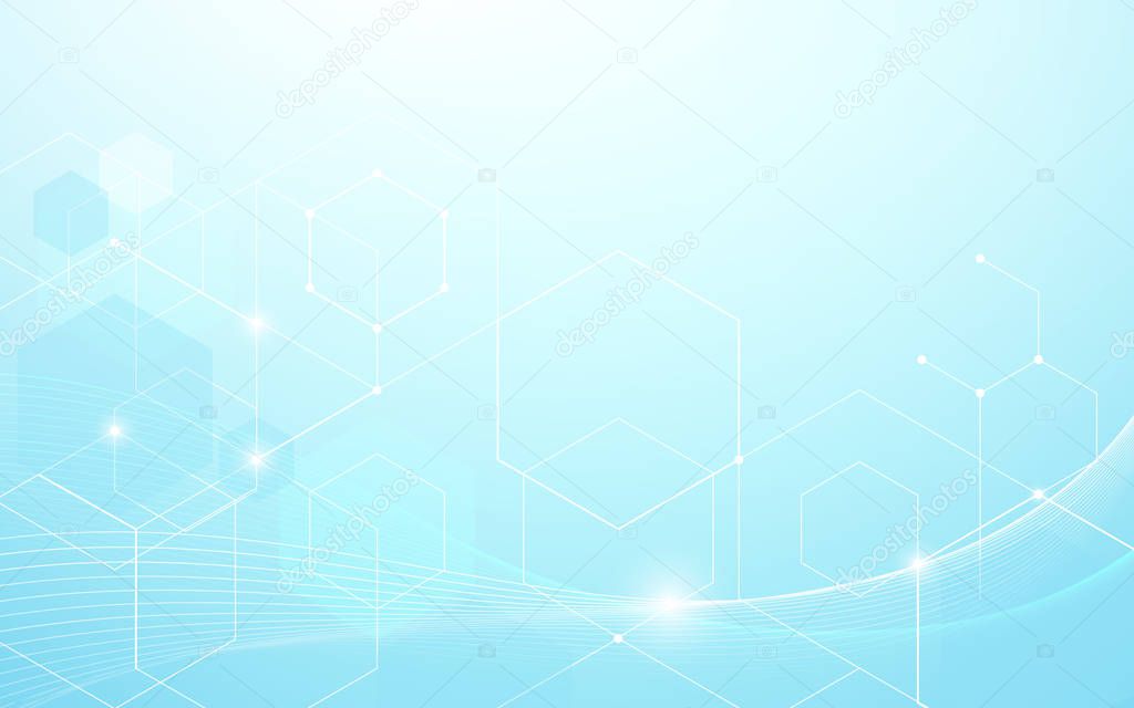 Abstract blue wavy lines and hexagons Futuristic technology concept background