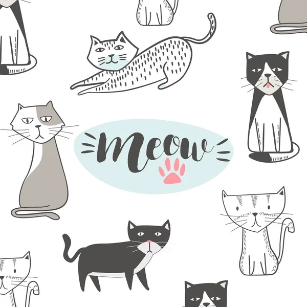 Schattige Kat Met Hand Getekende Cartoon Hip Hop Stijl — Stockvector