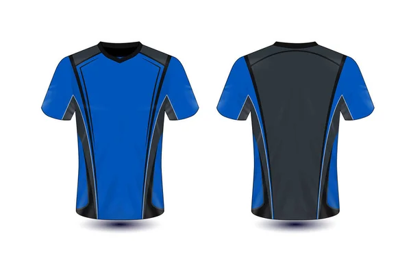 Modelo Design Camiseta Azul Preto Layout Sport — Vetor de Stock