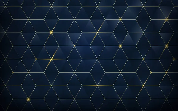 Abstraktní Mnohoúhelníkový Vzor Luxusní Tmavě Modré Zlatým Pozadím — Stockový vektor
