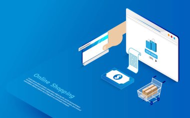Online alışveriş kavramı. Düz ve izometrik stil tasarım