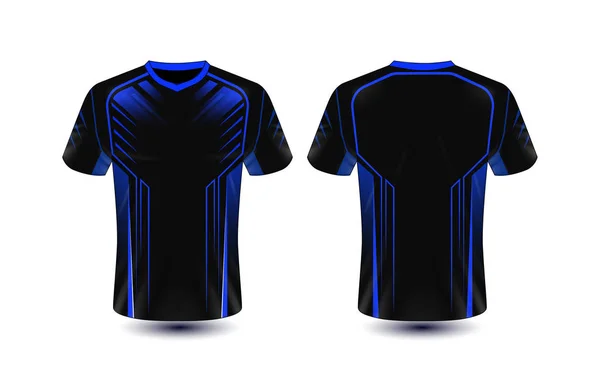 Schwarz Blaues Layout Sport Shirt Design Vorlage — Stockvektor