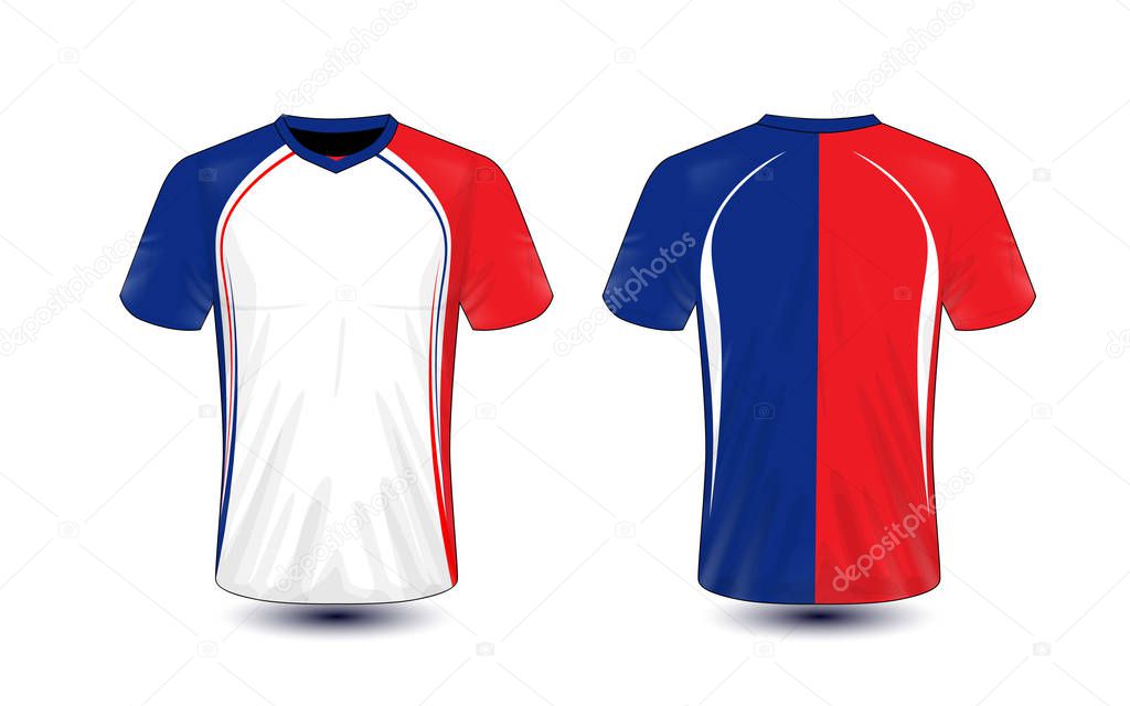 White, blue and red layout e-sport t-shirt design template