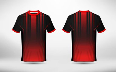 Siyah ve kırmızı düzen e-spor t-shirt tasarım şablonu