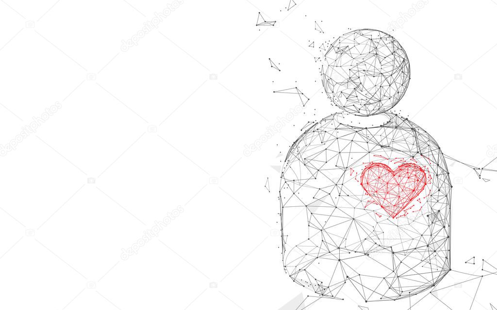 Men and heart form lines, triangles and particle style design. Illustration vector
