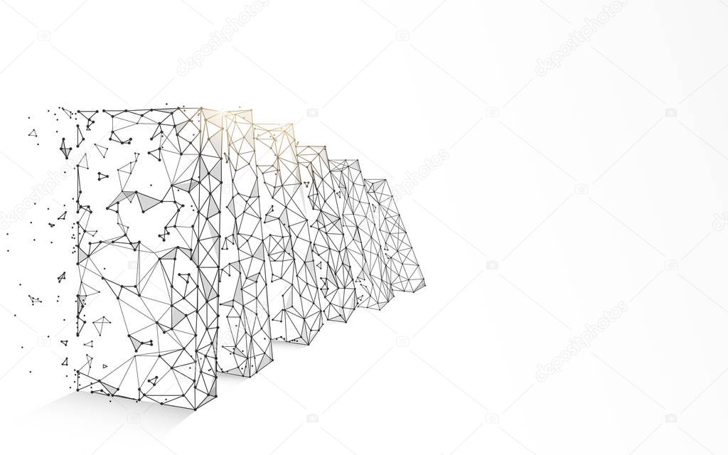 Falling dominoes form lines, triangles and particle style design. Illustration vector