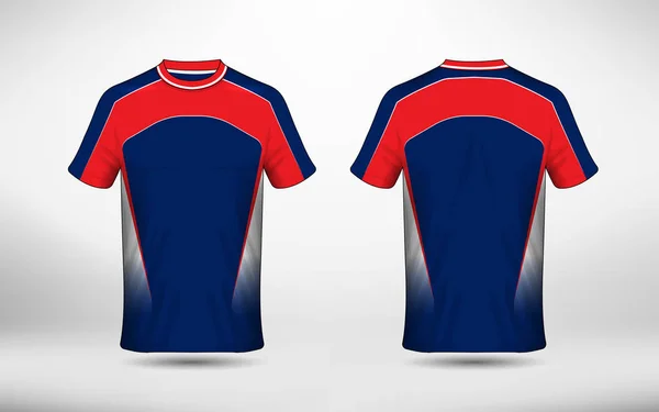 青白と赤のレイアウト スポーツ シャツのデザイン テンプレート — ストックベクタ
