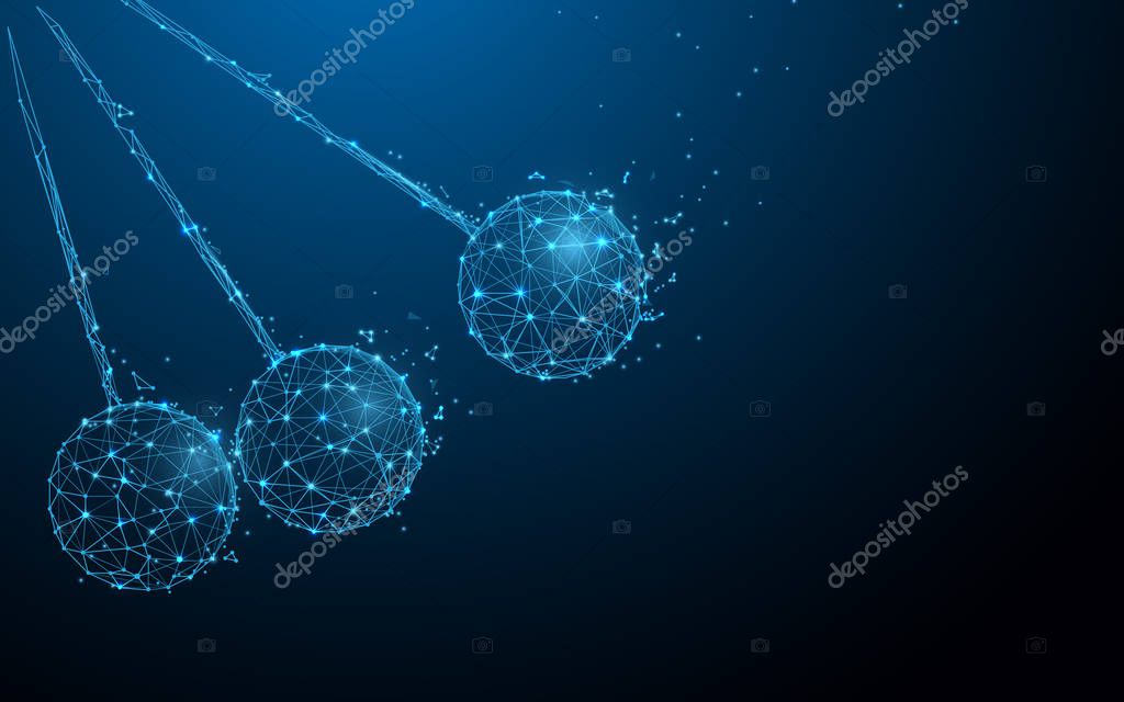 Newton's cradle form lines, triangles and particle style design. Illustration vector