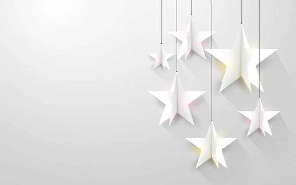 Arte Papel Estrelas Brancas Penduradas Cordas —  Vetores de Stock