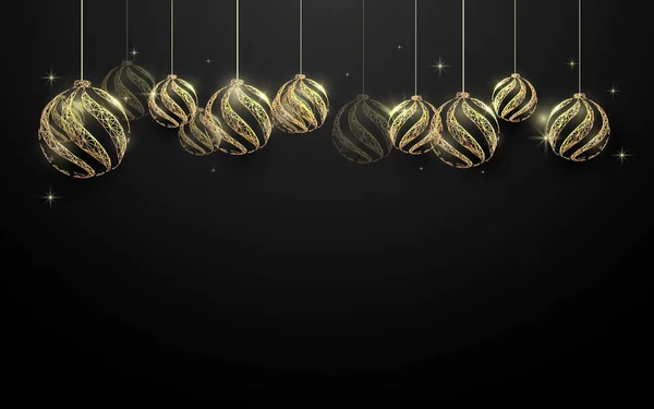 Bolas Decorativas Navidad Doradas Colgando Sobre Fondo Negro — Archivo Imágenes Vectoriales