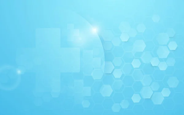 Medicin och vetenskap med abstrakta digitala hi tech hexagoner på blå bakgrund — Stock vektor