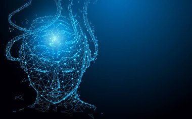 İnsan kafası çizgiler, üçgenler ve parçacık tarzı tasarım oluşturur. İllüstrasyon vektör