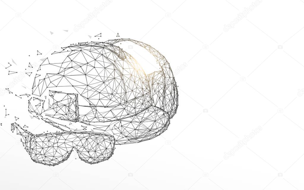 Safety helmet with safety gear form lines, triangles and particle style design. Illustration vector