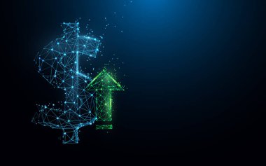 Dolar işareti satırlarından büyürken, üçgenler ve parçacık stil tasarlayın. İllüstrasyon vektör