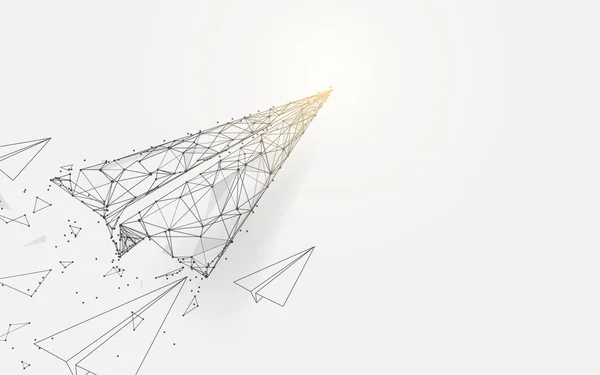 Avions en papier volant à partir de lignes, triangles et conception de style particule. Vecteur d'illustration — Image vectorielle