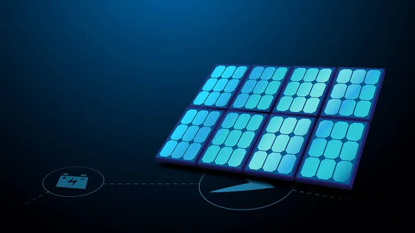 Pannello solare con icone della tecnologia energetica. ecologia concetto di sfondo — Vettoriale Stock