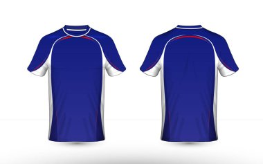 Mavi, beyaz ve kırmızı düzen e-spor t-shirt tasarım şablonu