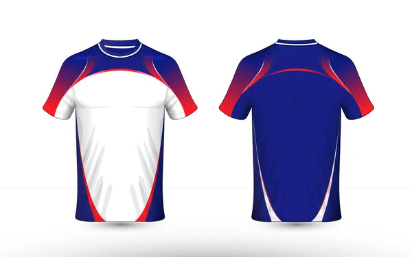 Plantilla de diseño de camiseta e-sport de diseño azul, blanco y rojo — Archivo Imágenes Vectoriales
