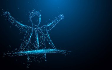 Çizgiler, üçgenler ve parçacık stili tasarımı bir bitiş satırında başarılı bir işadamı. İllüstrasyon vektörü